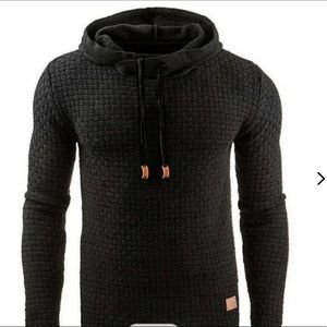 Vogue Black Men’s Fitted Waffle Jacquard Hoodie Sweatshirt Sweater Small